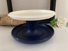 1 ⚜️ Grand Compotier Plat Tupperware Diamètre 26 Cm Bleu Marine et Blanc