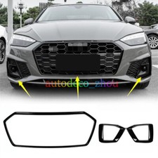 Glossy Black Front Grille Frame+fog Light Frame Tirm For AUDI A5 S5 2021-2023