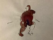 Très Beau Dessin Aquarelle Crayon Homme Allongé Nu Portrait Deuxième Moitier XXe