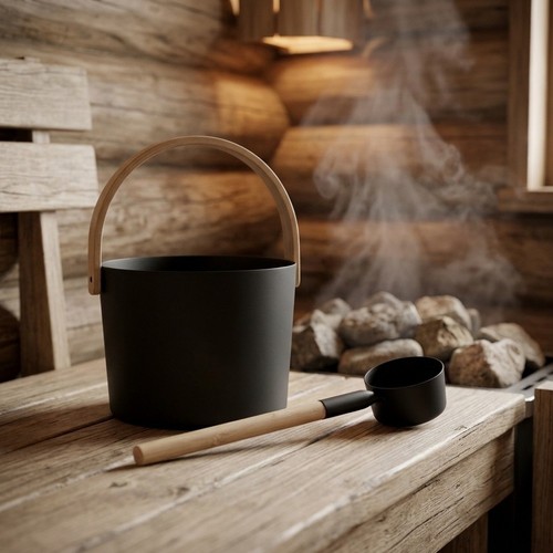 Ensemble seau sauna - pour, bois