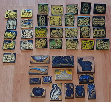 lot de 42 ancien tampon scolaire bois plastique vintage animaux ferme fleurs etc