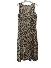 Woolrich Womens L Maxi Dress Floral Linen Blend Button Front Cottagecore Prairie