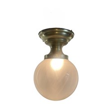 VL1273 Antique c1910 Brass Semi Flush Mount Light Etched 7 in Globe Restored