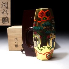 MO28 Japanese Wooden Incense Case Kogo by 1st class artisan Kosai Nakamura GOLD