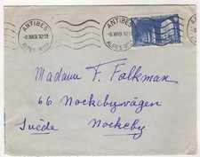 1949 Nov 8th. Cover. Antibes to Nockeby, Sweden.