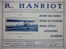 1/1922 PUB PLANES HANRIOT REIMS PLANE SCHOOL HD 14 AIRCRAFT SEAPLANE SLIDE AD