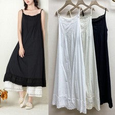 Lady 100% Cotton Camisole Full Slip Dress Cami Chemise Maxi Lace Dress Petticoat