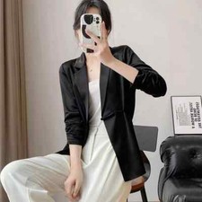 Veste De Tailleur Femme Bureau Élégante Noire Satin Bouton 05711