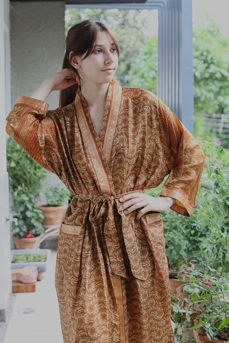 Robe longue kimono - , vert-marron