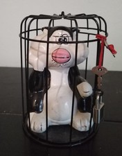 Tirelire Vintage Chat en Cage (14 cm) Style Gros Minet, avec Cadenas & Clé