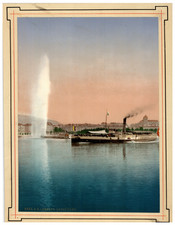 Switzerland, Lake Geneva, Geneva, Le Jet-d’Eau vintage photochrom photochromic, came
