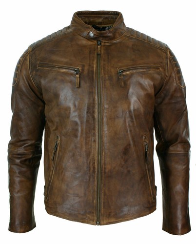 Veste cuir vieilli marron - en,