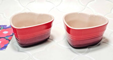 Le Creuset Stoneware Cerise Red Heart Shaped Mini Cocotte Ramekin 8oz Set of 2