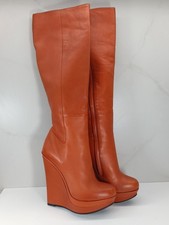 Bottes hautes sexy femme RODO compensées plateforme en cuir orange pointure...