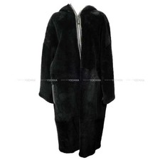 HERMES Women's Mouton Long Coat Hoodie Noir (Black) Lambskin #40[BRAND NEW][...