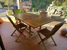 TABLE JARDIN TECK HUILE + 8