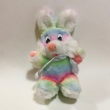Rainbow Rabbit Bunny Plush Rainbow Rabbit Bunny Multicolor Vintage Retro