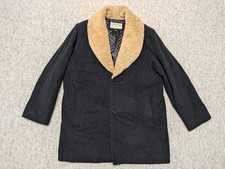 ORVIS overcoat SHEARLING mouton collar XL black MACKINAW cashmere wool jacket