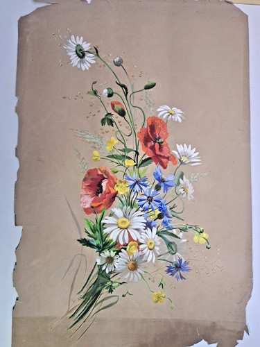 Grande aquarelle ancienne 1886