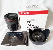 Canon EF 24mm f/1.4 L II USM, caps, hood, manual, case, BOXED MINT