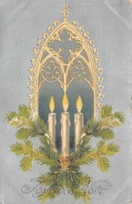 CPA Embossed Fantasy - Three Candles on a Tree Branch