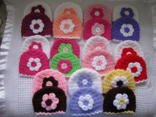 Hand crocheted girl hats - crocheted,