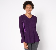 LOGO by Lori Goldstein Women's Top Sz S Clipped Jacquard and Purple A667538