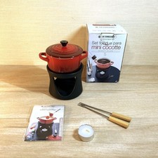 Le Creuset Mini Cocotte Fondue Set with 2 Picks Cerise Red Stoneware