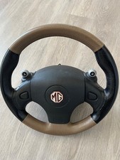 MGF MG TF AUTOMATIC STEERING WHEEL  BLACK/TAN WITH PADDLE SHIFT - COMPLETE.