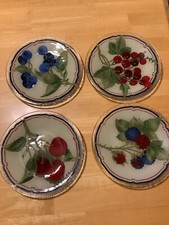 Villeroy & Boch Cottage Blown Glass Collections 7” Salad Plates Fruit Set/4 EUC