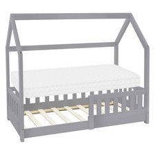 Lit d'enfants + matelas lit aspect maison gris protection antichute 70x140 cm