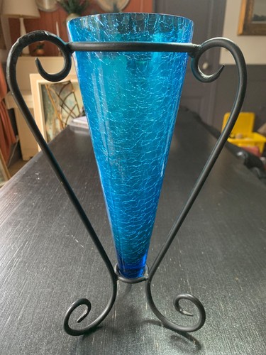 Vase verre bleu fer - fer, forgé