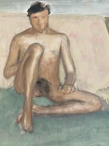 Dessin homme assis gouache - nu,