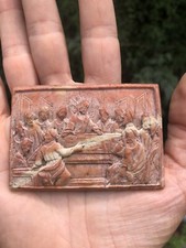 ANCIENNE PLAQUE SCULPTÉE A LA MAIN JÉSUS 19ème siècle ICÔNE EN RELIEF MARBRE