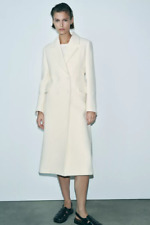 ZARA WHITE WOOL COAT  'ZW COLLECTION DOUBLE-BREASTED WOOL BLEND WHITE COAT'