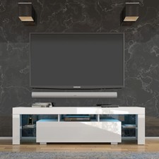 Meuble TV bas 160 cm Haut Brillant Table TV Meuble TV avec éclairage LED