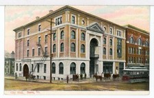 City Hall and a Street Car in Downtown Barre, VT 1907 - 1915 Traction Postcard