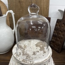 Large 10” Tall Glass Cloche Dome 7 3/4” Wide With Knob Handle