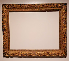 CADRE ANCIEN BOIS STUC DORÉ MAT DÉCOR FLEUR 61 cm x 50 cm FEUILLURE 50 cm x 39 c