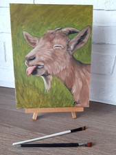 Chèvre Peinture Ferme Art Original 12 par 9 Pet Portrait Toile Huile Mur Art.