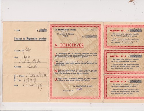 Mars 1935 singer coupons - 1935.,