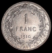 1 Franc Belge 1910 En Argent