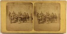 FRANCE Children around a table School c1860 Photo Stereo Vintage Albumin