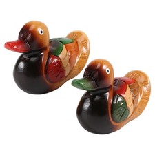Canard Mandarin en Bois Modèle DéCor 2 Pcs Cadeau de Mariage une la Main Or1504