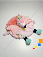 Doudou Plat Rond Flamant Rose Bleu Jaune Doré Or Tropicool - Doudou Et Compagnie