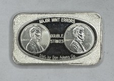 VTG Major Mint Errors “Double Strikes”  1 oz. .999 Silver Art Bar By Don Adams