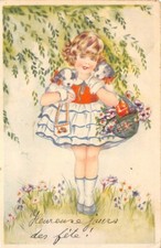 Fancy CPA - Girl holding a basket of flowers and two little chiens 