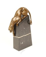 Bronze Sculpture of a Descending Panthere on a black marble base after Barye