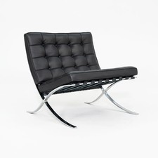 2010s Mies van der Rohe for Knoll Barcelona Lounge Chair Black Leather 3x Avail