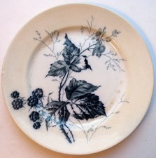 Villeroy & Boch Signed Art Nouveau Earthenware Plate: Blackberries, Dark Blue